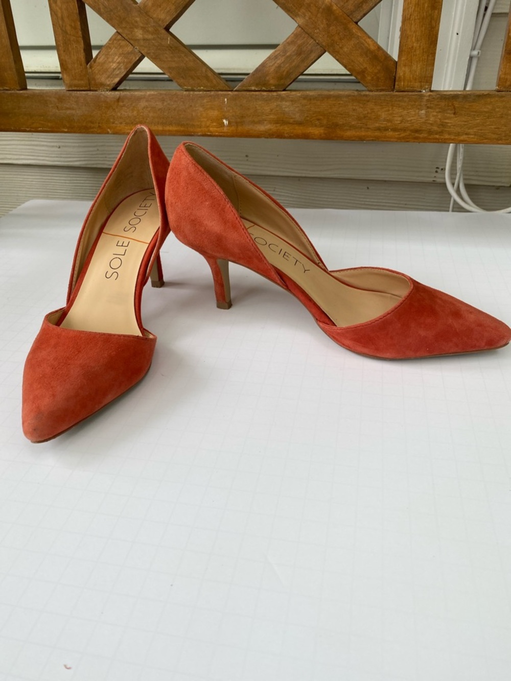 Sole Society Orange Suede D'Orsay Pointed-Toe Heels